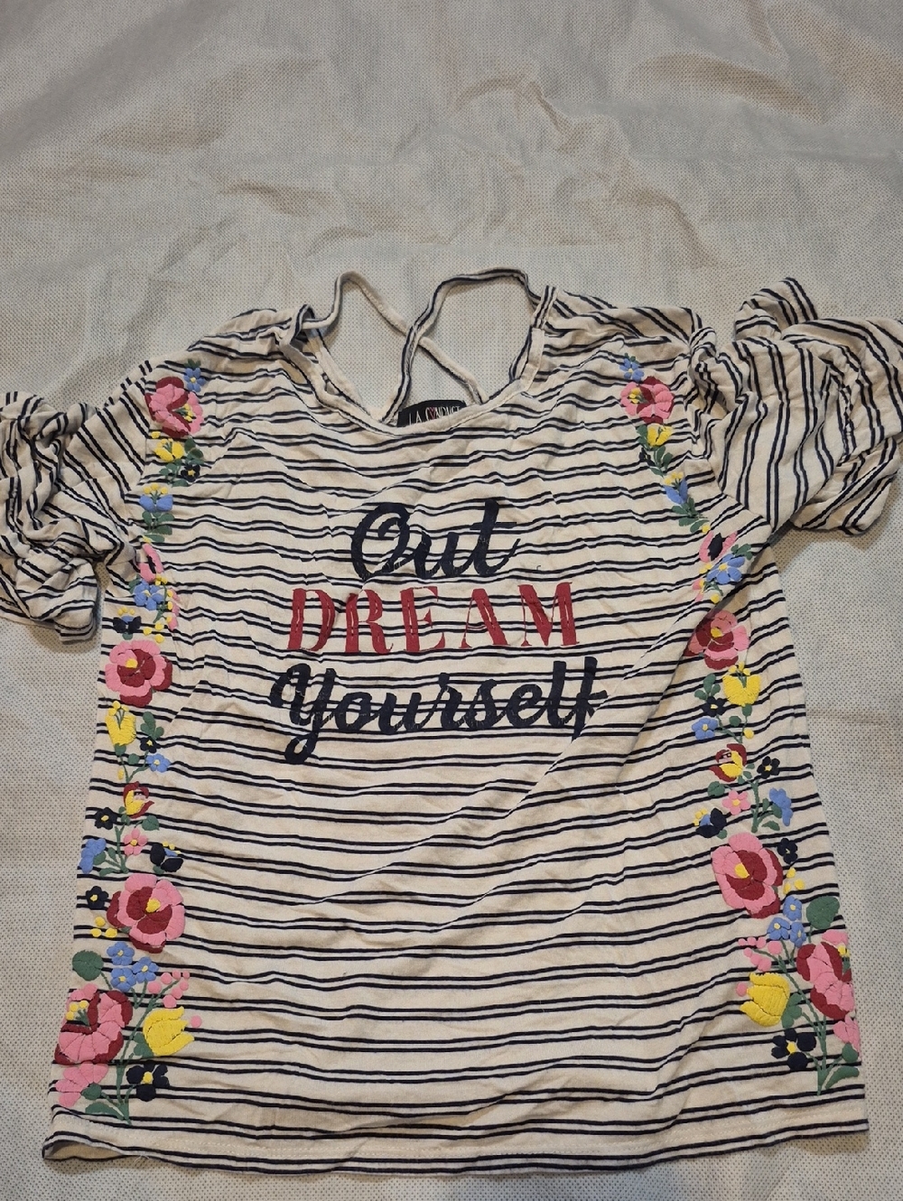 Out DREAM Yourself Striped Short Sleeve Tee - Cream & Navy